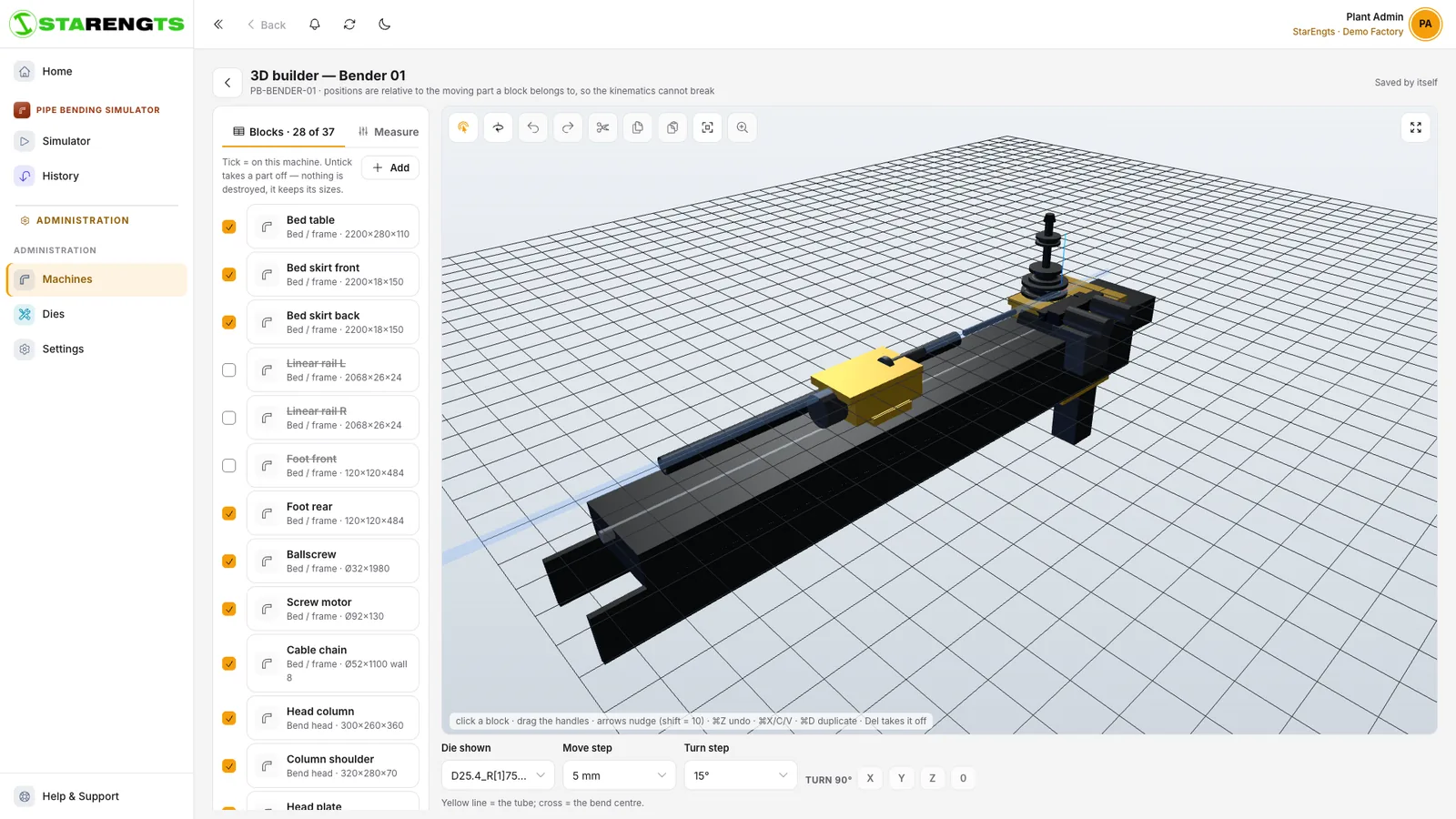 3D builder of a pipe bending machine inside the Pipe Bending Simulator module